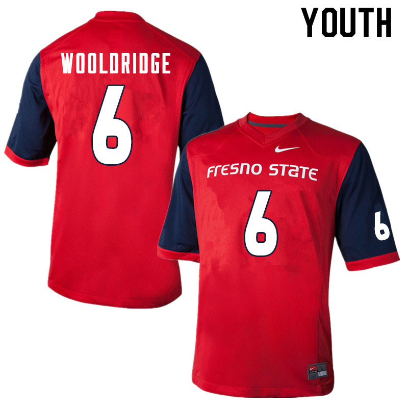 Youth #6 Ben Wooldridge Fresno State Bulldogs College Football Jerseys Sale-Red - Click Image to Close